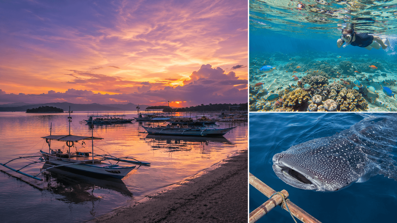 Amanecer en Honda Bay, snorkel en Palawan y tiburón ballena en la superficie